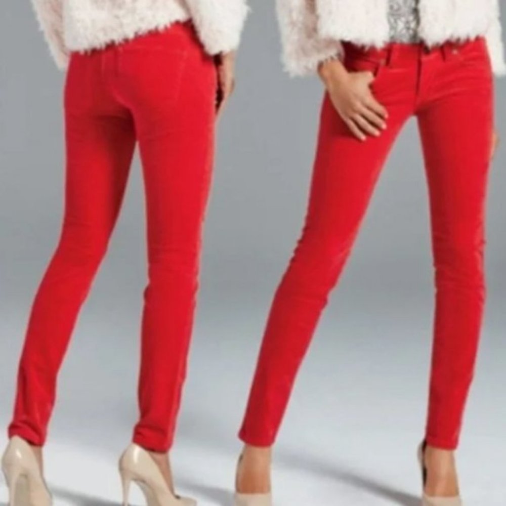 CAbi Super Skinny Low Rise Corduroy Pants Cotton Stretch Red #3136 Sz 6 - profes